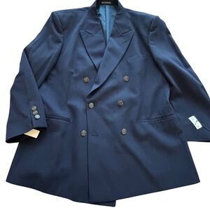 Vintage Pierre Cardin Blazer 43S Double Breasted Wool Navy Blue NWT Brass Horse